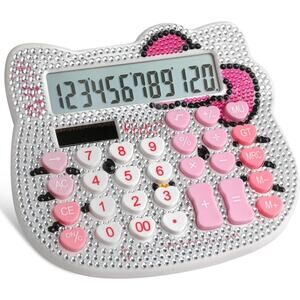 Rhinestone Cat Calculator 12 Digit LCD Solar Battery Cute Desk‎ NEW